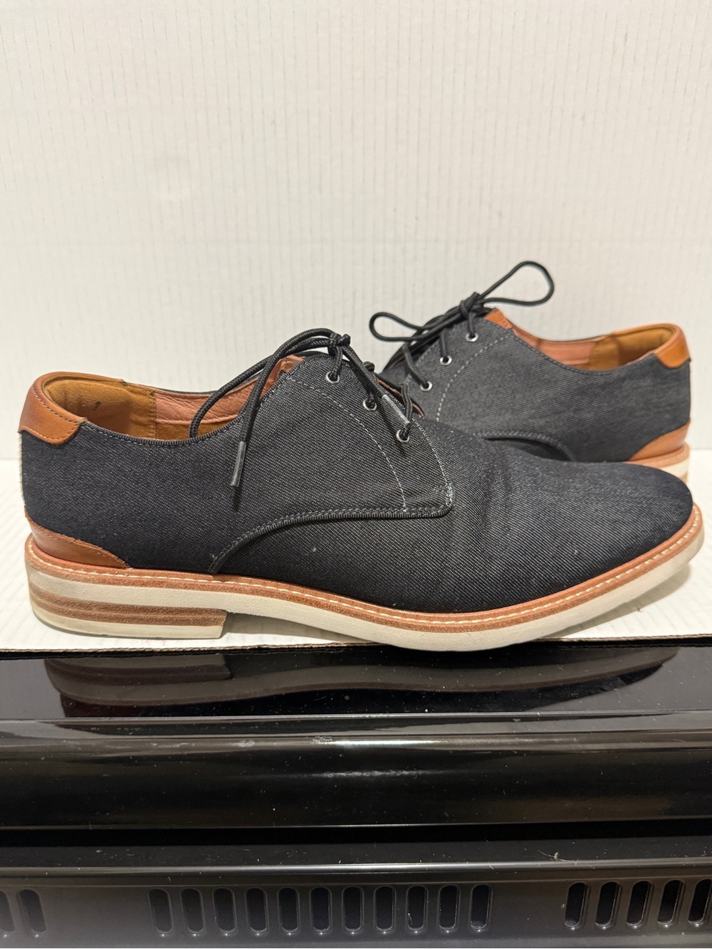 Florsheim Men's Highland Black Gray Canvas Plain Toe Oxford Shoes Sz 11 Casual